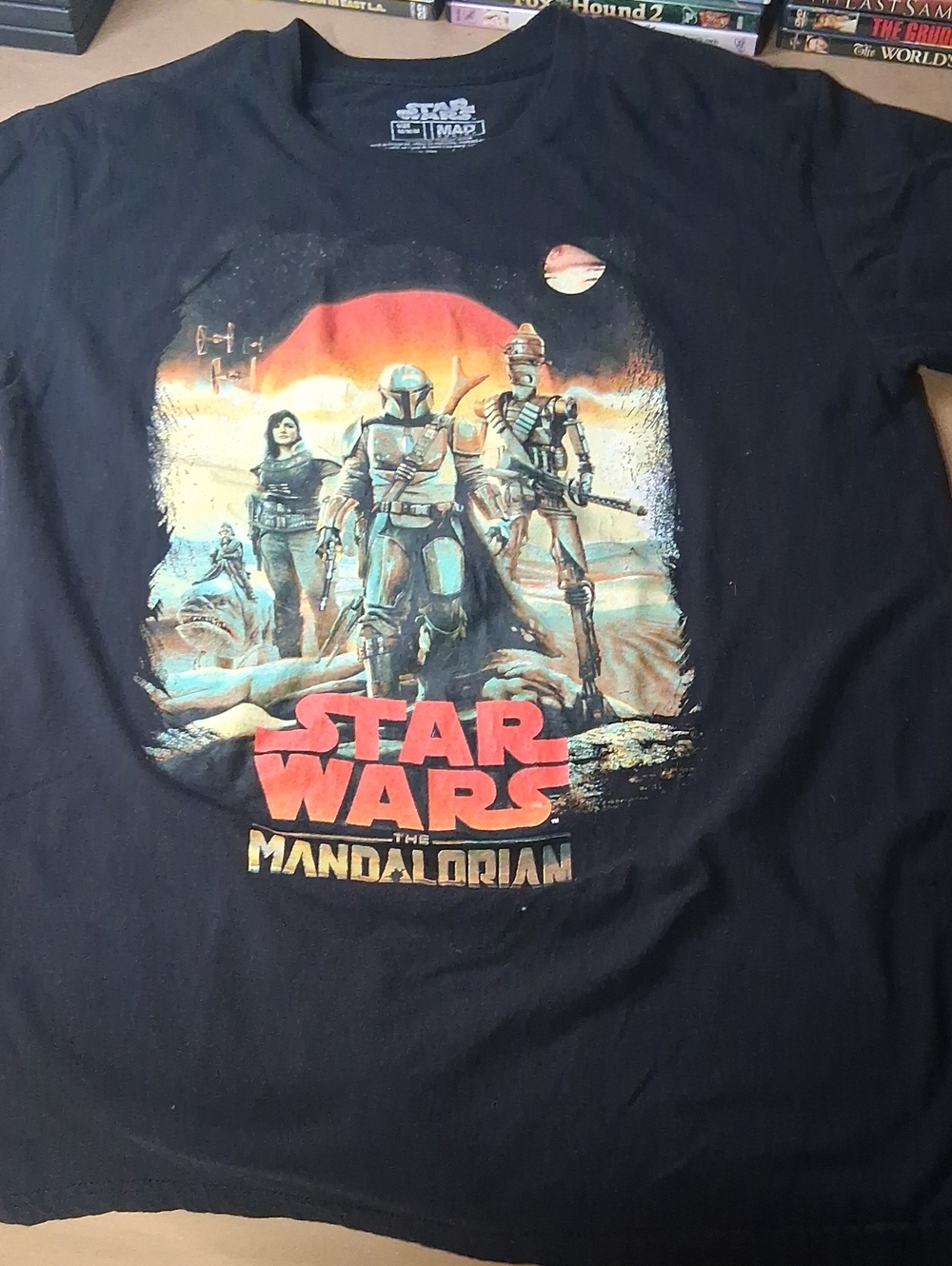 MAD Engine Star Wars The Mandalorian Graphic Tee - Black with Red & Blue Print